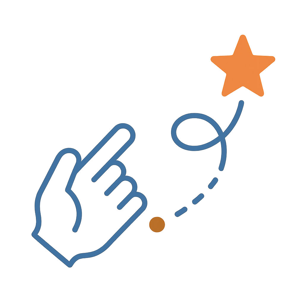 Hand guiding playful path to star.